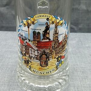 Large Germany Munchen glass beer mug landmarks 6"